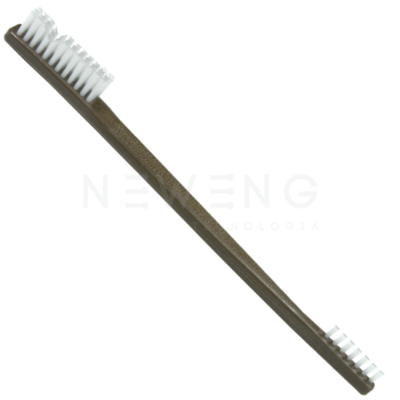 Fotografia escova dupla para instrumentais cirúrgicos para ortopedia com cerdas em aço inox.