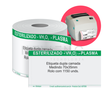 Fotografia etiqueta materiais esterilizados para utilização na impressora térmica.