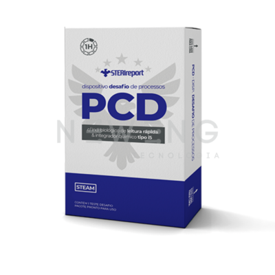 Fotografia pacote teste desafio 1h com indicador biológico de leitura rápida e integrador químico tipo i5.