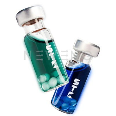 Fotografia testes de cavitação para lavadora ultrassônicas, azul e verde.